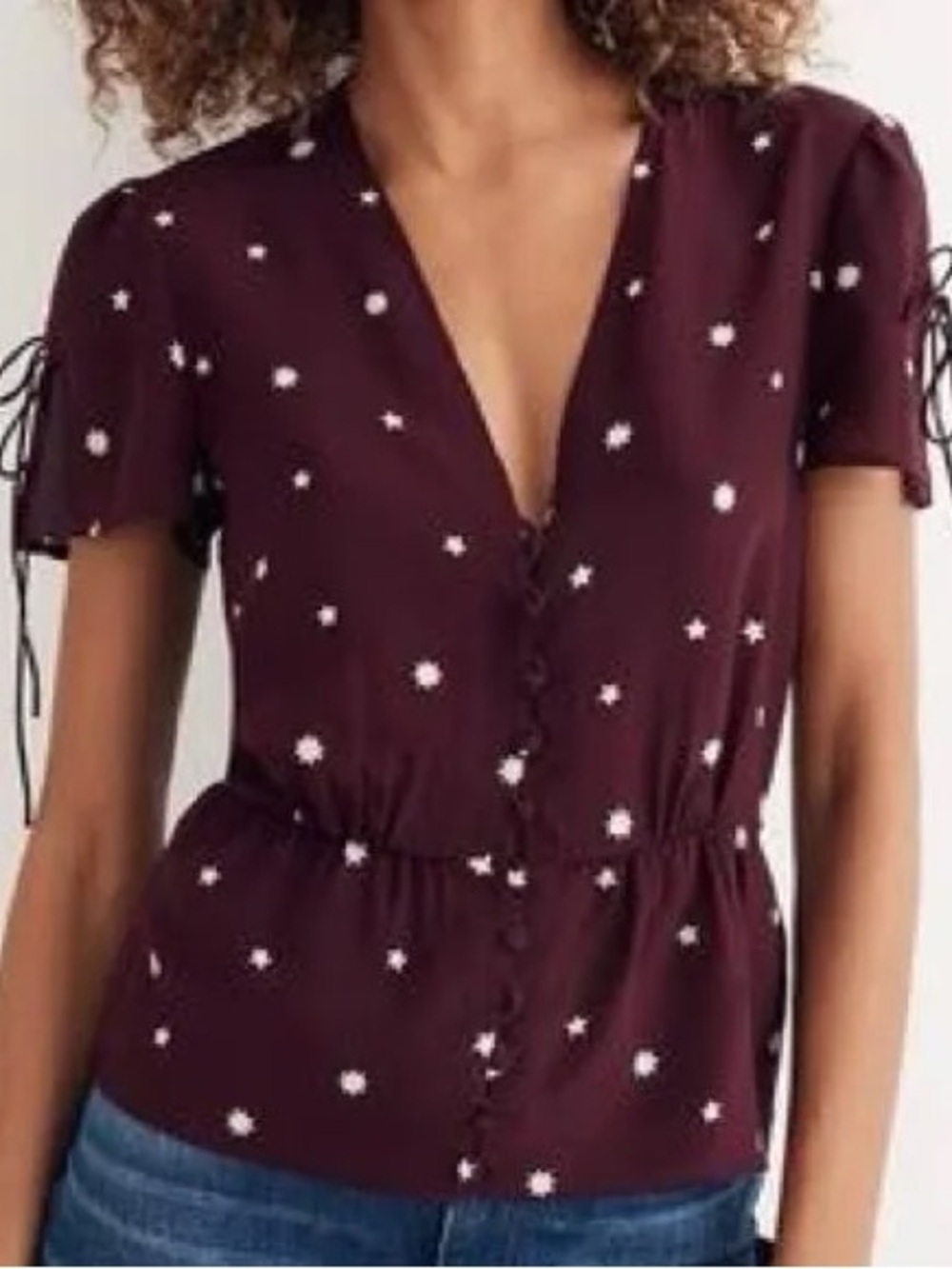100% Silk Madewell Peplum Star Print Top - Picture 3 of 7